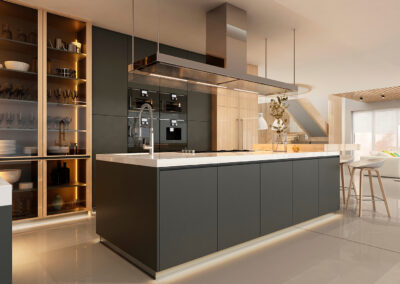 Modern kitchen interior in black colors